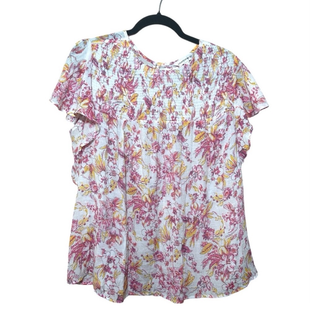 Counterparts Pink and Yellow Floral Blouse size: L